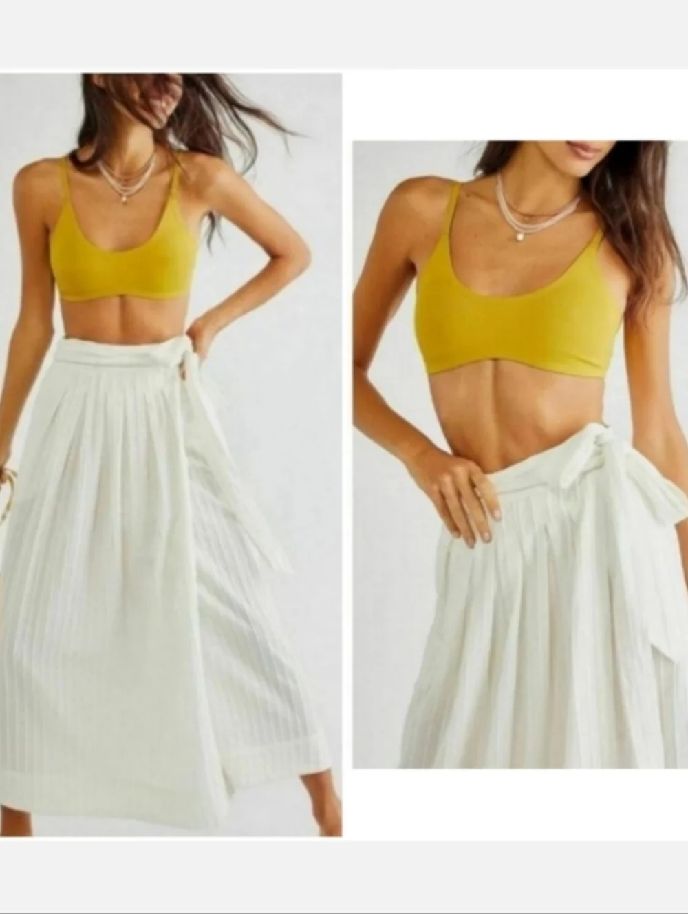 Free People Rey Wrap Ribbed Cotton Midi Skirt Ivory Cream Small